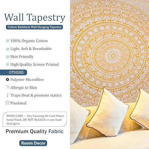 Image of Craft Trade 50x60 Inches Psychedelic Yellow Cotton Mandala Ombre Wall Hanging Tapestry
