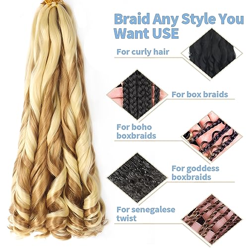 22 inch French Curl Braiding Hair 8 Pack Loose Wavy Spiral Curl Braids Crochet Hair Deep Wave Synthetic Extensions Pre Stretched Bouncy Braiding Hair(22 Inches - Image 4