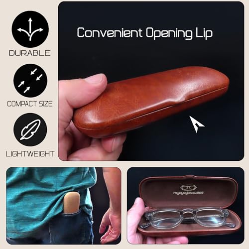Image of MyEyeglassCase Men Small Glasses case - Eyeglasses Hard Shell Holder Pouch & Cloth-Reading Slim & Narrow Case Heavy Duty