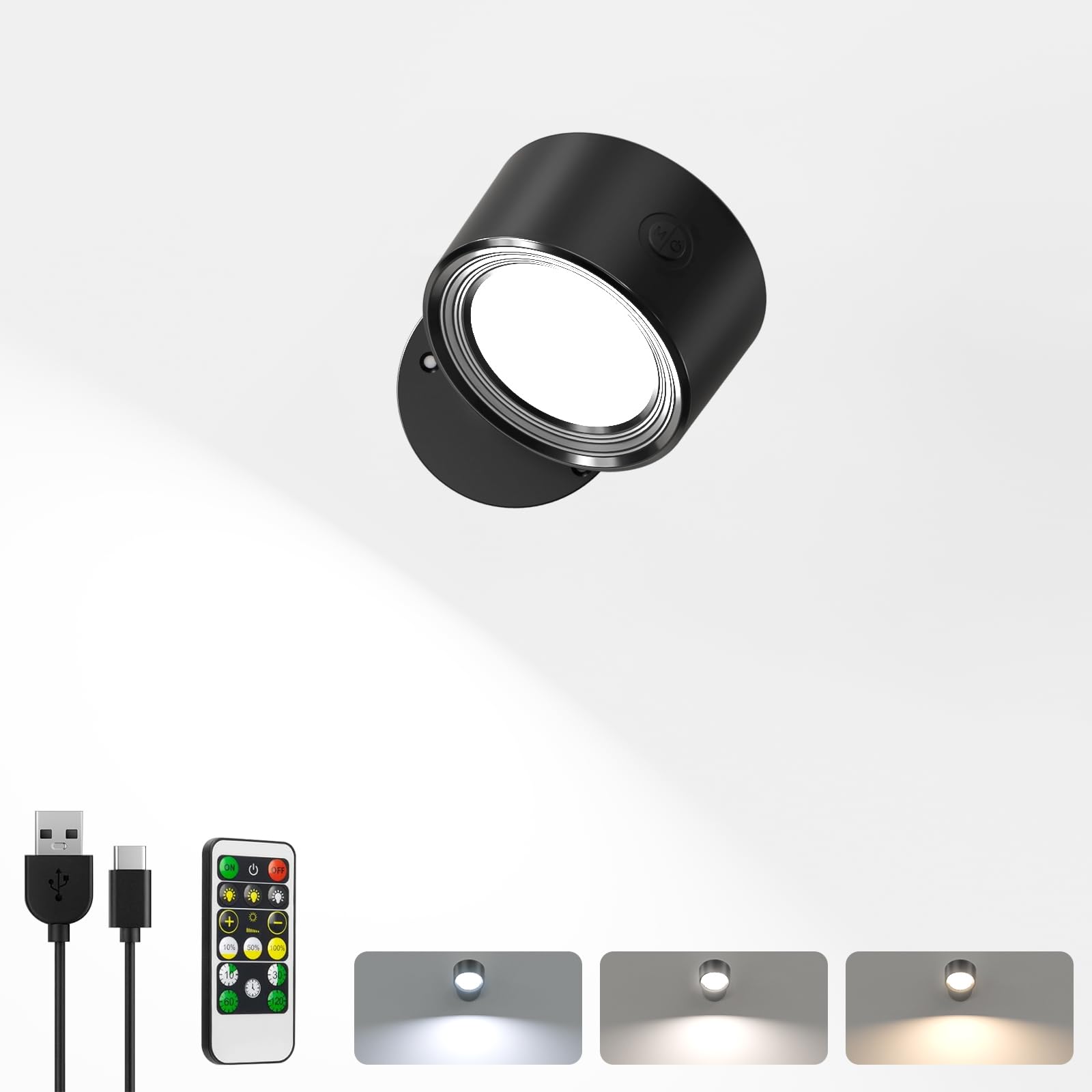 Racokky LED Wall Mounted Reading Light, Rechargeable Wall Sconces & Remote