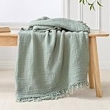 Esterra Muslin Throw Blanket 50x65 Inches Cozy Soft Lightweight Pre-Washed Cotton Blanket, All Season Breathable 4-Layer Gauze Blanket Throw for Sofa Couch Bed, Sage Green