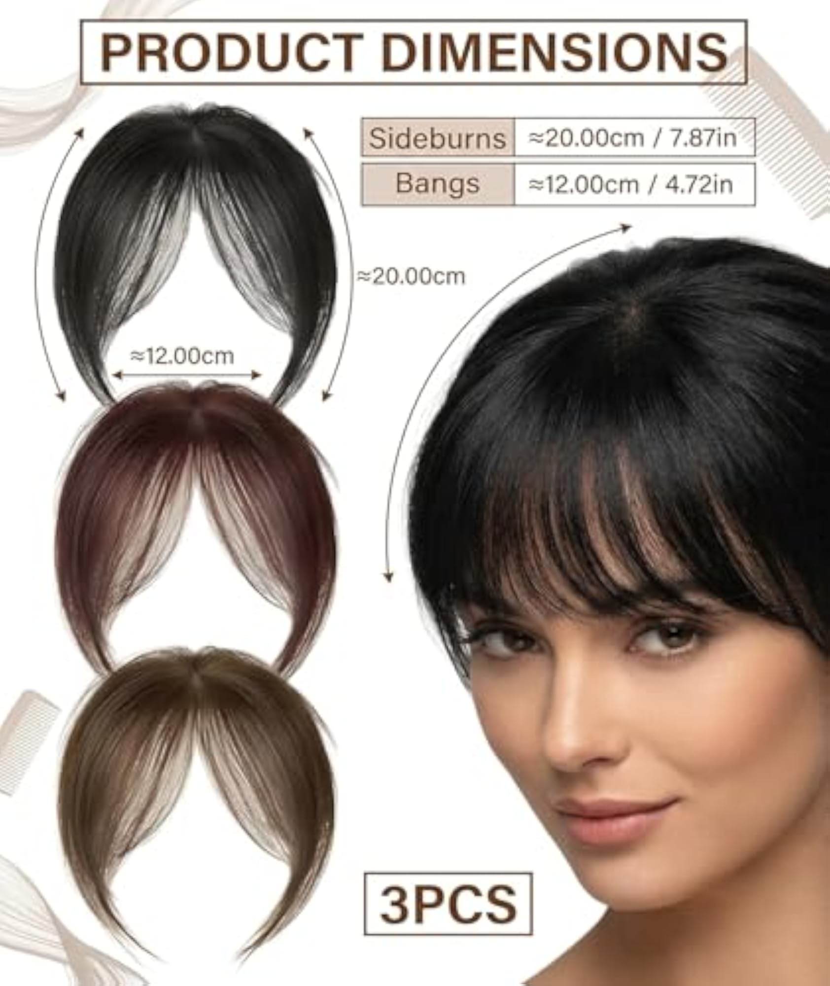 3PCS Front Hair Toppers for Thinning Hair, Natural Look