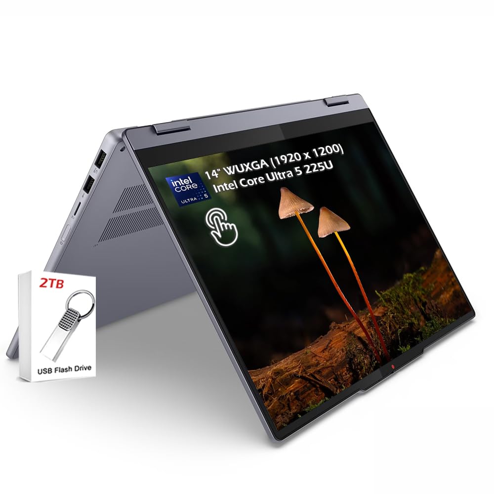 IdeaPad Flex 5i - Everyday Notebook - 2-in-1 Laptop Computer - Windows 11-14" WUXGA Touchscreen Display - 8GB RAM 512GB SSD - Intel Core Ultra 5 225U - Luna Grey - w/2TB USB Drive - W/GaLiMu