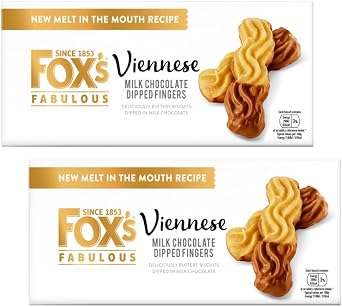Fox's Viennese Milk Chocolate Dipped Fingers105g, Dipped Finger Chocolate Viennese Cream Viennese Milk, Perfect for Gifting on Christmas & Mothers Day, Chocolate Biscuits Pack of 2