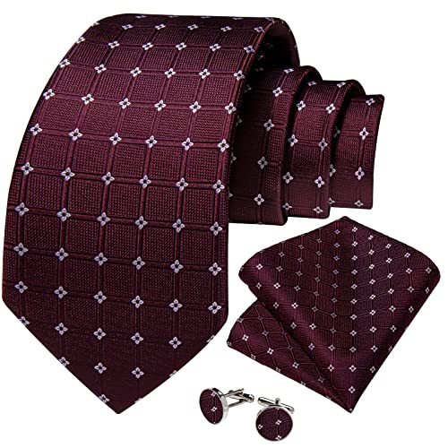 Image of DiBanGu Striped Tie Set for Men Silk Woven Plaid Necktie and Pocket Square Cufflinks Business Wedding