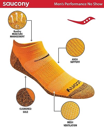 Image of Saucony Men's RunDry Mesh Ventilating Comfort Fit Performance No-Show Socks, Available in M-XXL (6, 12, 18 Pairs)