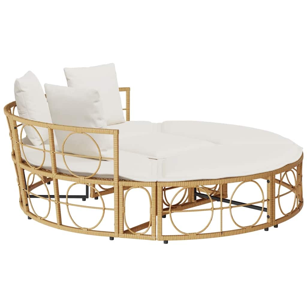 Lettino lounge per esterni senza tetto, in rattan sintetico, diametro 160 cm, con cuscino rimovibile, lettino da giardino resistente alle intemperie come isola solare e lettino relax per