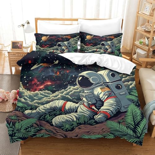 Housse de couette astronaut 3D King en microfibre avec 2 taies d'oreiller - 3