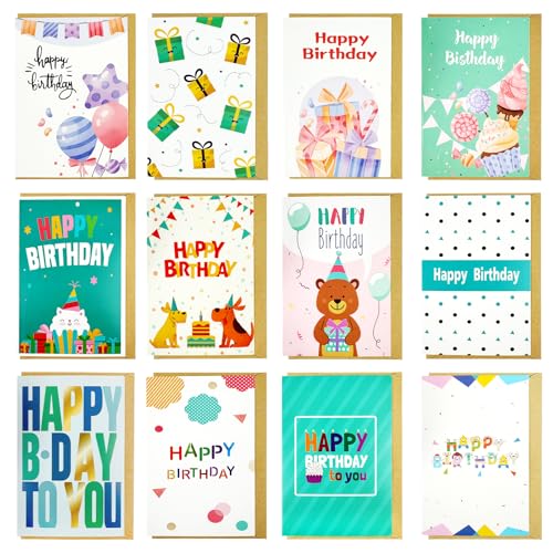 Geburtstagskarten Set mit Umschlag, 12 Stück Glückwunschkarten Geburtstag, Glückwunsch Klappkarten, Hochwertige Grußkarten zum Geburstag, Kreative Geschenkkarten, Glückwunschkarte für Männer Frauen Geburtstagskarten Set mit Umschlag, 12 Stück Glückwunschkarten Geburtstag, Glückwunsch Klappkarten, Hochwertige Grußkarten zum Geburstag, Kreative Geschenkkarten, Glückwunschkarte für Männer Frauen