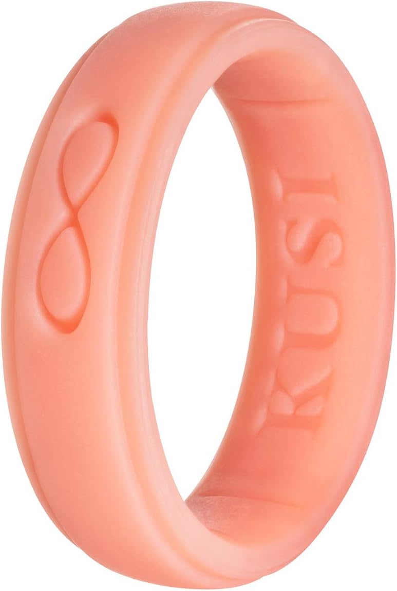 KUSI Silicone Wedding Ring Band for Women Committed to Active Lifestyle, Infinity Bands, Rubber, Comfort Fit, Black, Glow in The Dark and More, Singles and 4 Pack Sets