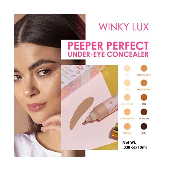 Peeper-Perfect-Under-Eye-Concealer-Light Winky Lux Peeper Perfect Under Eye Concealer, Makeup & Eye Brightener, Full Coverage Concealer for Dark Circles, Color Corrector & Eye Primer, With Collagen, Hyaluronic Acid & Vitamin E (Light)