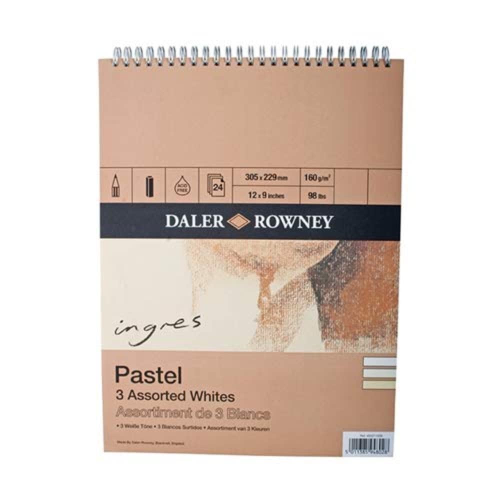 Daler-Rowney Ingres Bloc de papier à spirales pastel 160 g/m² 30,5 x 22,9 cm, texture vernie, 6 couleurs assorties, 24 feuilles, idéal pour les artistes professionnels