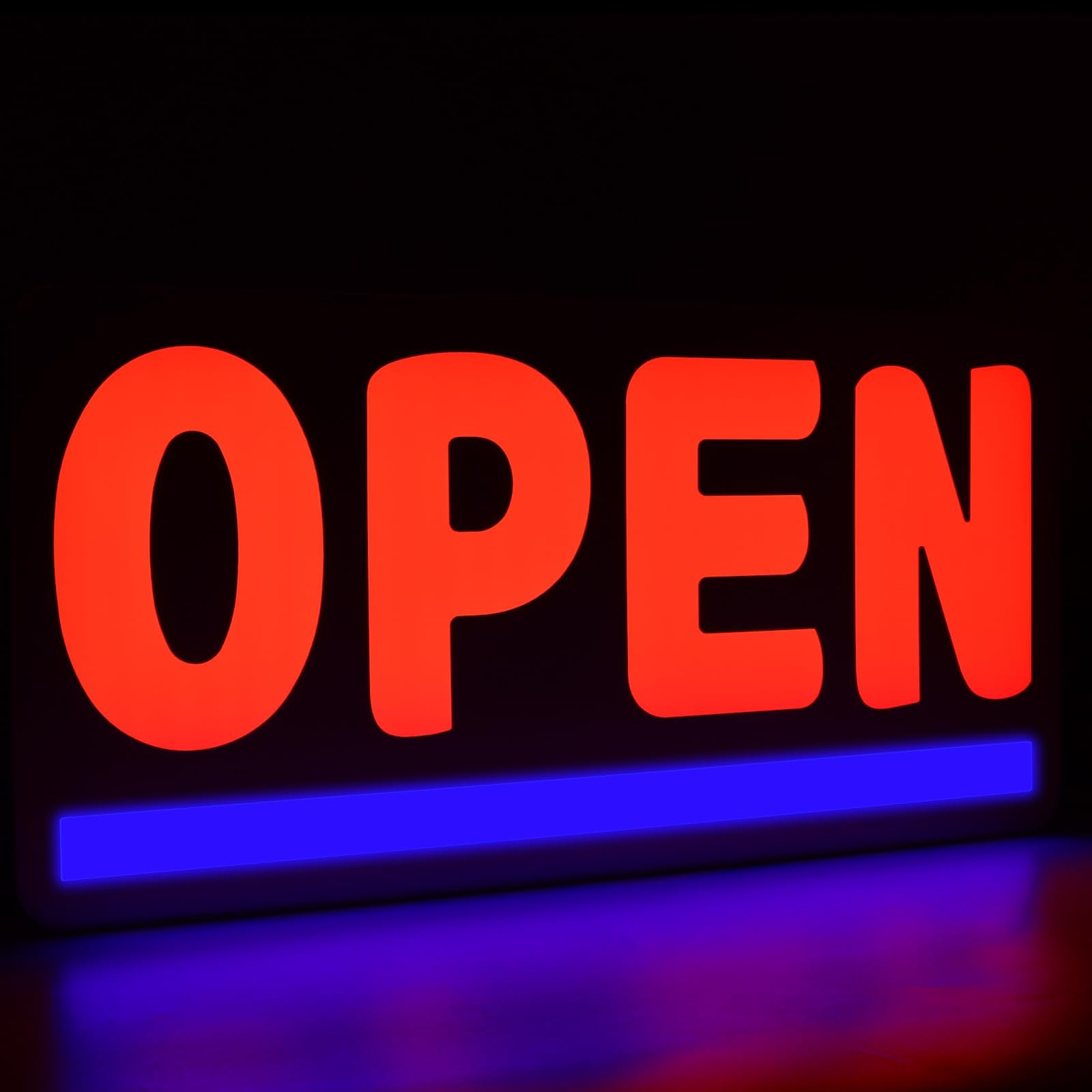 LED Open Signs for Business, 24"x12" Waterproof Bright Open Sign with Remote, Light up Open Store Sign Make Your Business Window Visible Day or Night - Silver/Red&Blue