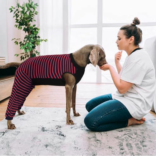 Image of Kuoser Dog Recovery Suit with Anti Licking Rear Leg Sleeve, Red 3XL | Abdominal Dog Surgical Suit with Pants Cover Protect Wounds, Dogs Elbow Protector Soft Pet Surgery Onesie Cone Alternative