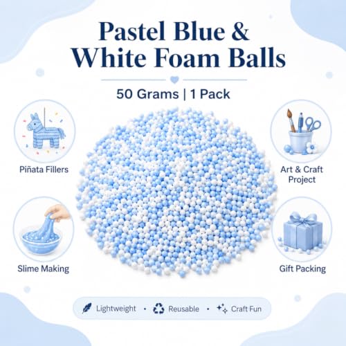 Image of Wanna Party Blue Foam Balls Pack, Pastel Mini Foam Beads for Pinata Fillers, Goodie Bag Fillers, Slime Making, Art & Craft Projects, Gift Packing and Party Activities