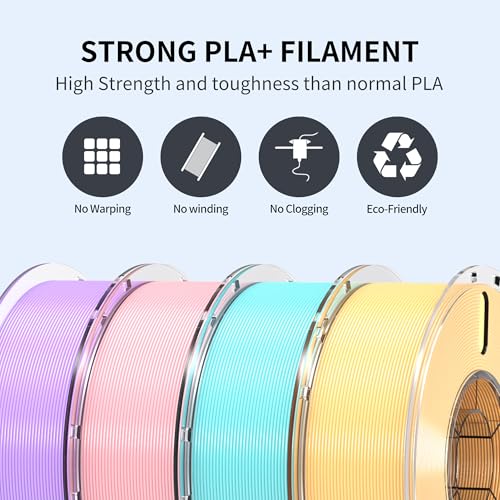 Image of RAMBERY PLA+ 3D Printer Filament Bundle 4KG, Toughness Upgraded 1.75MM 3D Printing Filament Fit Most FDM Printers，Taro Purple /Cherry Pink /Sky Blue /Creamy Yellow, 1KG X 4 Spools