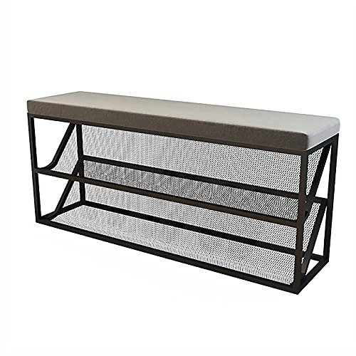 Rangement pour chaussures d'entrée compact 80 cm avec étagère métallique et banc velours