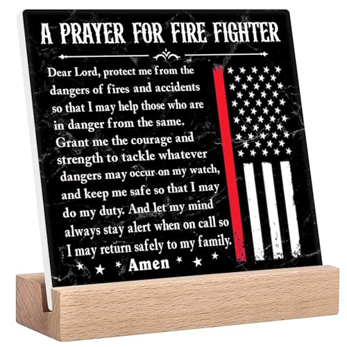 Fire Fighter Prayer Plaque Sign - Inspirational Office Desk Decor for Fireman, Firefighter...