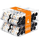 SCAVATA 4 Pack Skinny Can Organizer for Refrigerator, Stackable Tall Skinny Soda Pop Can Holder Dispenser with Lid for Fridge Pantry Rack Freezer, Clear Plastic Storage Bins-Holds 12 Slim Cans Each