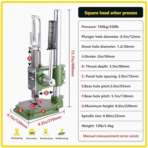 700 lb Heavy Duty Manual Arbor Press, 15.7 in Max Height, Benchtop Stamping Machine for DIY Leather Crafts, Hole Punching and Copper Cutting