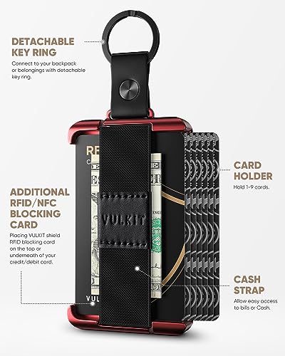 VULKIT Minimalist Slim Wallet For Men Front Pocket Alumimum Credit Card Holder Wallet With RFID/NFC Blocking Cards Red2