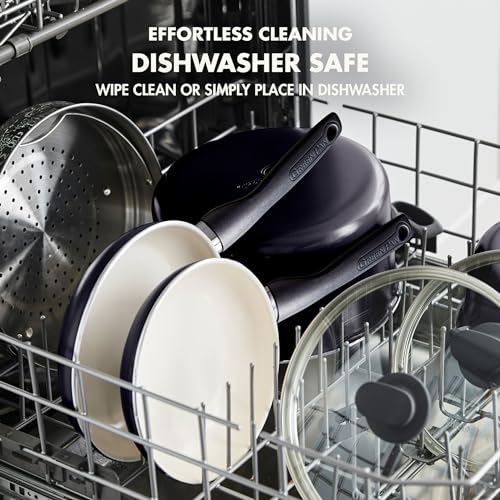 Image of GreenPan Rio Healthy Ceramic Nonstick 8 inch Frying Pan Skillet and Silicone Spatula Set, Soft Grip Handle, Breaktfast Meal Set, PFAS-Free, Dishwasher Safe, Oven Safe, Black