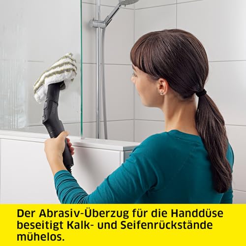 Kärcher Starter Tuchset mit 2 Universal-Bodentüchern aus hochwertiger Feinstfaser, 1 Abrasiv-Überzug für die Handdüse und 1 Poliertuch. Original-Zubehör für die Kärcher Dampfreiniger