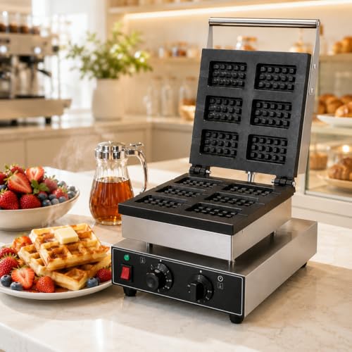 Image of 6 PCS Biscuit Waffle Machine, Commercial Electric Biscuit Baker, Non-Stick Waffle Biscuit Maker for Cafe Bakery Restaurant
