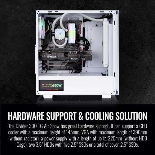 Image of Thermaltake Divider 300 TG Air ATX mid Tower Snow Edition Computer Case with 2 pre-Installed 120mm Standard Fans Full-Size mesh Panel 3mm Triangular Tempered Glass CA-1S2-00M6WN-02