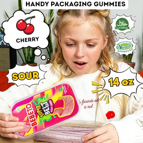 Bebeto Super Belt Cherry, Vegan Sour Candy Belts, 14 oz (400g) - image 2