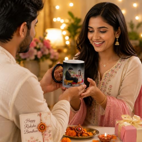 Image of Personalized Photo Mug Gift Combo for Boy, Girl, Husband, Wife, Brother Sister Friends & Family - Custom Coffee Mug | Gift Hamper for Every Occasion. (Rakshabandhan)