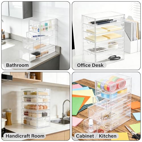 Image of Prsildan Hair Accessories Organizer Acrylic Drawer with 5 Small Drawers | Clear, For Bathroom Vanity Office Desk, Jewelry Makeup Storage