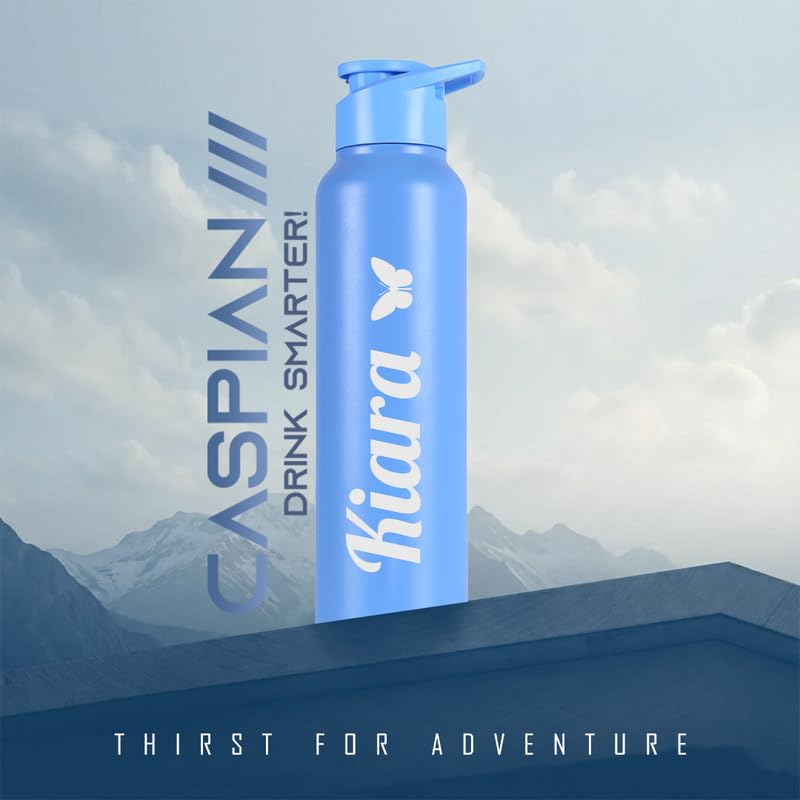 Image of CASPIAN / / / Hike Stainless Steel Customize Sipper Water Bottle Leak Proof Thunder for Fridge Home Office Travel School Kids Boys Girls Adults Sports Gym Yoga (R S Blue 1 Litre, Set of 1)