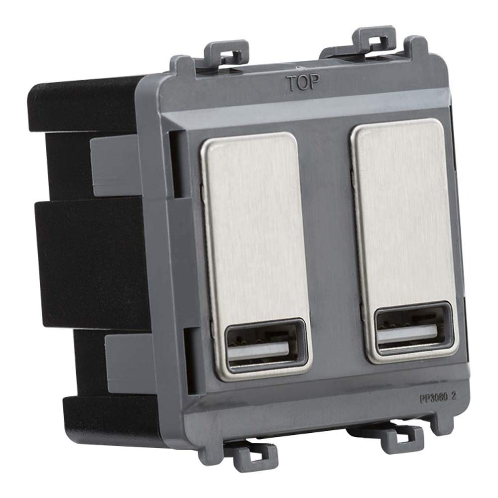 Knightsbridge GDM016BC Dual USB Charger Module, 5 V, 2.4 A, Brushed Chrome