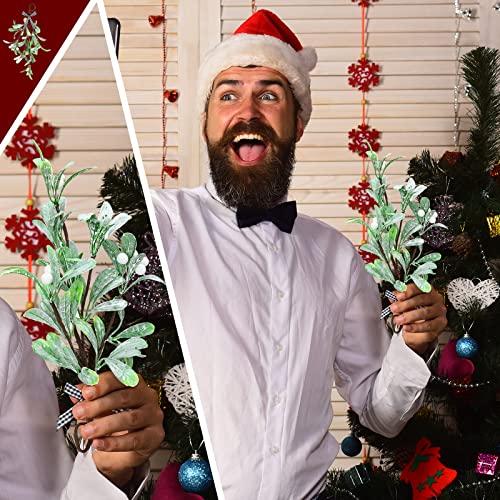 Willbond 4 Pieces Artificial Mistletoe Pick Plaid Bow White Berries Christmas Mistletoe Hanging Ornament Mistletoe For Floral Arrangement Christmas Tree Ornaments Wreath Christmas Party Decoration #TOP5