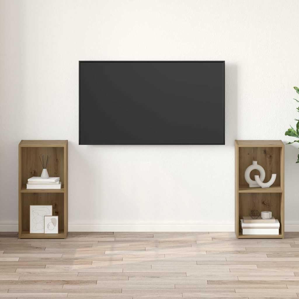 Mueble de TV de 2 piezas de madera de roble Artisan montado en la pared, estantería de 107 x 37 x 2 cm, mueble para TV, mueble de medios de comunicación para sala de estar ordenada y