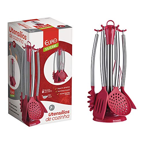 Conjunto de Gadgets de Silicone com Cabo Inox 7 Peças, Euro, SIL3390-VM, Vermelho 4 51vjJKx64YL