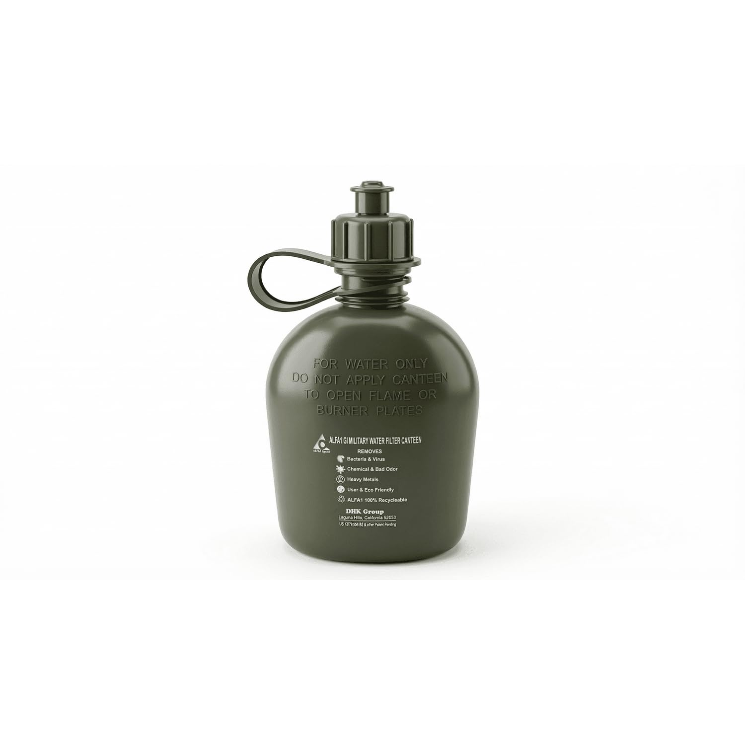 ALFA1 OD GI Military Water Canteen 1 Quart/32oz (Green) | Improves Taste & Odor | Leak Proof BPA-Free Plastic | Camping, Hiking, Backpacking, Outdoor & Travel