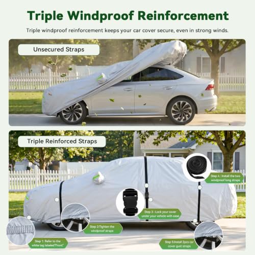 Image of AUQDD 6-Layers Premium SUV Car Cover Waterproof All Weather Weatherproof UV Sun Protection Snow Dust Storm Resistant Outdoor Exterior Custom Form-Fit Full Padded Car Cover with Straps 188 inch-200 inch K8