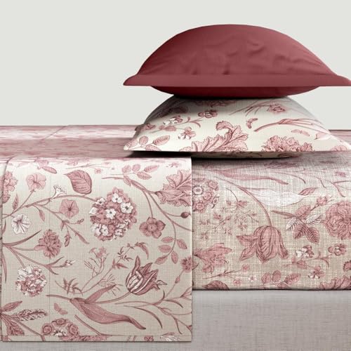 Image of Wakefit Premium 100% Cotton 300 TC Flat Bedsheet with 4 Pillow Covers | King Size (104 x 104 inch) | Caroline