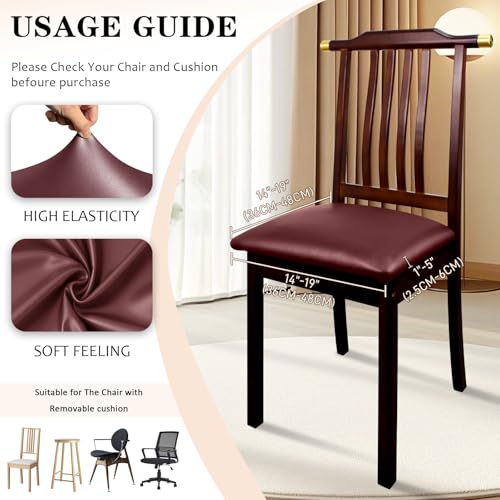 Image of Pu Leather Dining Chair Seat Covers Set of 6, Waterproof Kitchen Chair Covers Stretch Chair Cover for Kitchen /Dining Room /Hotel, Tasteless seat Covers for Chairs (Wine Red - 6 PCS)