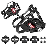 FitHeart Joy Bike Pedals with Toe Cages, SPD Cleat, 9/16'', Dual Function with Straps and Clip, Alloy Spindle for Indoor Exercise Cycling Spin Mountain Road Bikes, Peloton, Schwinn, Sunny Bikes