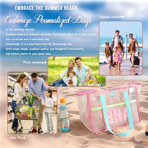 Personalized Beach Mesh Tote Bag, Large Waterproof Sandproof Organizer, Custom Embroidered Name4