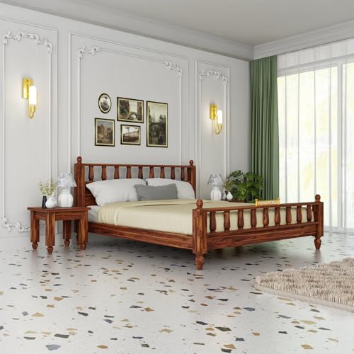 Image of Solid Sheesham Wood Poster King Size Poster Honeymoon Bed Without Storage with Designer Piller and Cane Crafting