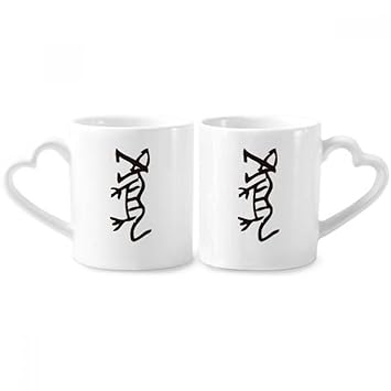 BestchongBones Inscriptions Chinese Zodiac Tiger Couple Porcelain Mug Set Cerac Lover Cup Heart Handle