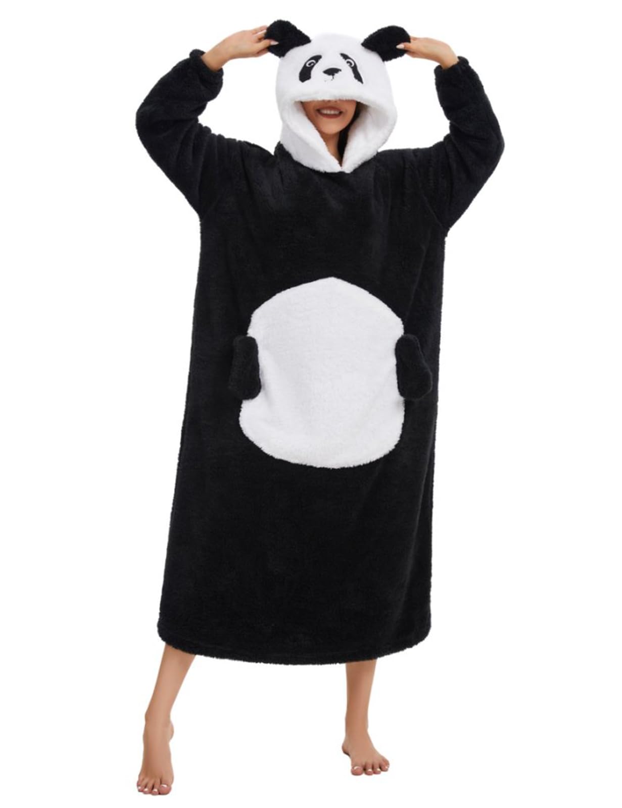 Xinlong Manta Sudadera Larga Oversize con Mangas y Capucha Panda Manta Portátil Sofá Unisex Animales para Hombre Mujer Talla única