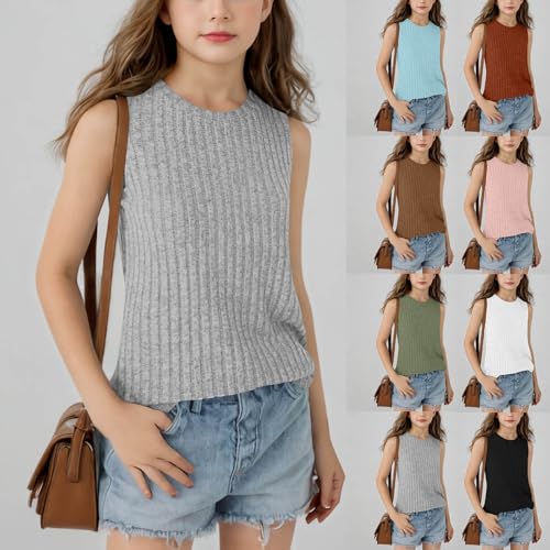 3-Pack Girls Summer Ribbed Sleeveless Tank Top Basic Solid Crewneck Comfy Soft Blouse Tees for 5-15 Years2
