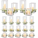 Hushee 15 Set 45 Pcs Wooden Wedding Lantern Centerpiece Wooden Candle Lantern Set Rustic Holder for Wedding Table Decoration Farmhouse for Christmas Party(White)