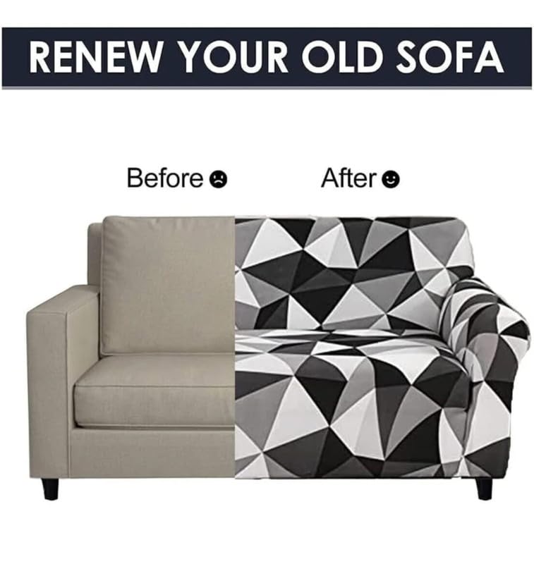 Image of HK 3 Seater Universal Elastic Sofa Cover | 360 Fully Covered Anti-Slip Washable Couch Cover Protector | 140 GSM Stretch Fit Polyester + Spandex Slipcover (180-230cm /SC-004-03)