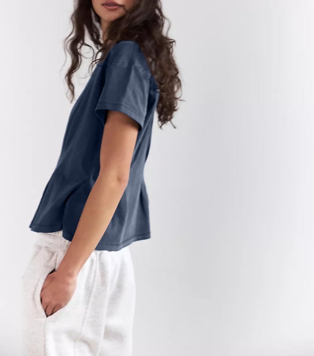 Women's Summer Short Sleeve Crewneck Flattering Pleated Babydoll Peplum Top Y2k Casual Flowy T Shirts - Image 3